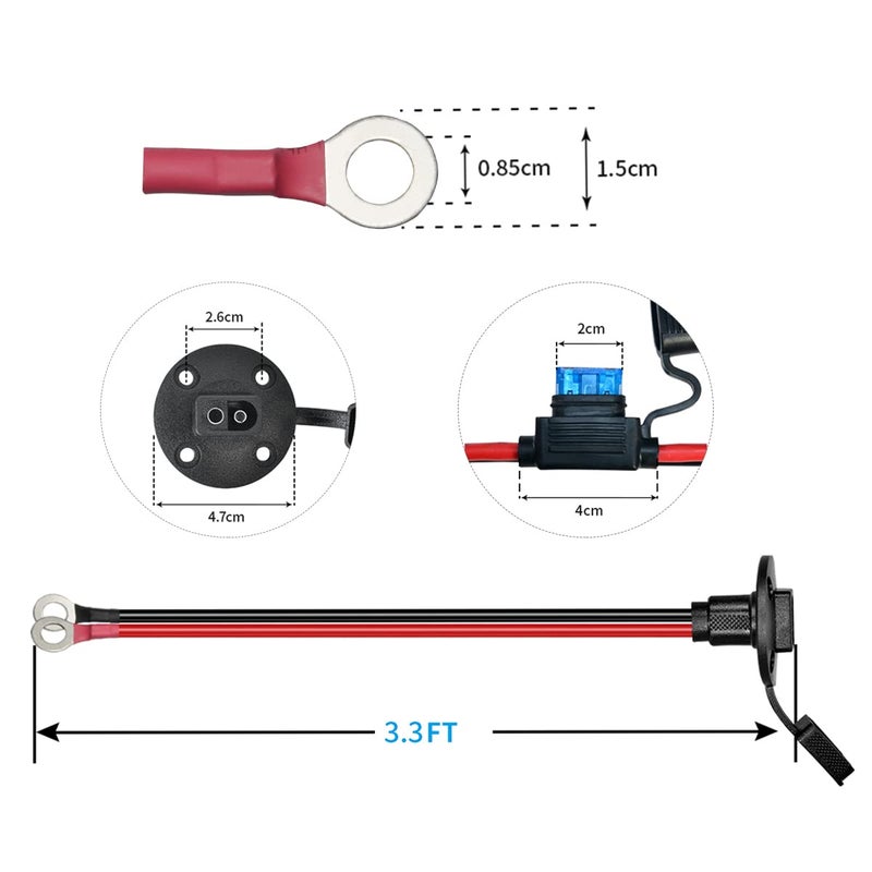 ELFCULB 3.3FT 10AWG SAE Power Socket Sidewall Port to O Ring Connecters Extension Cord Cable with 10A 15A 20A 25A 30A Fuse Compatible with Solar Generator Battery Charger,for Solar Accessories - Image 3